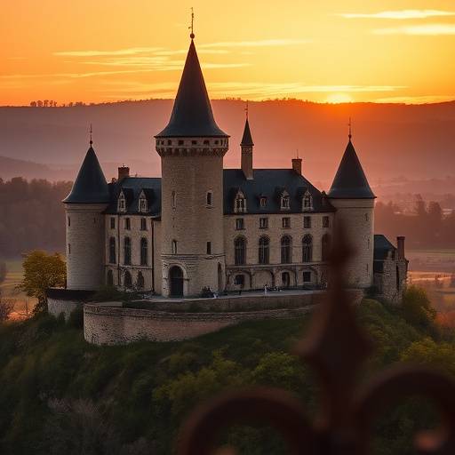 Ch√¢teau m√©di√©val en Dordogne au coucher du soleil