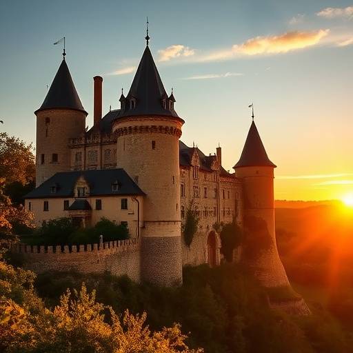Ch√¢teau m√©di√©val en Dordogne au coucher du soleil