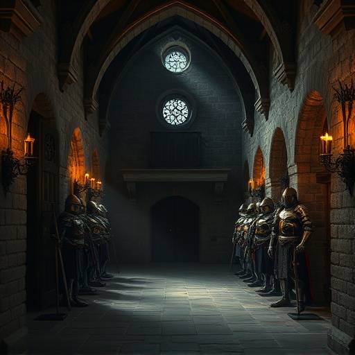 Int√©rieur d'une salle du Ch√¢teau de Castelnaud avec des armures et des armes m√©di√©vales