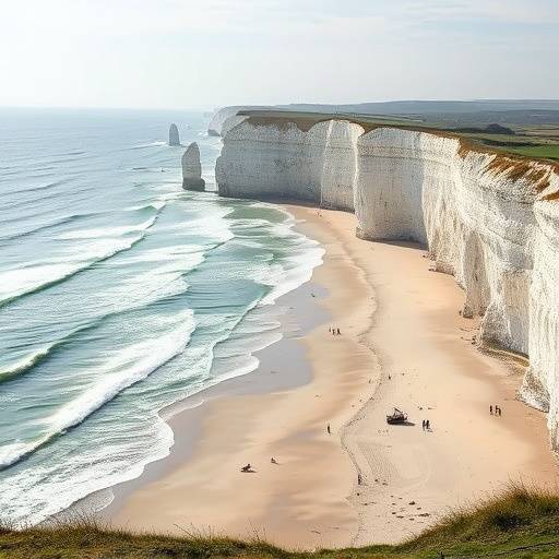 Plage de la Côte d'Opale au nord de la France, avec ses falaises blanches et ses vagues