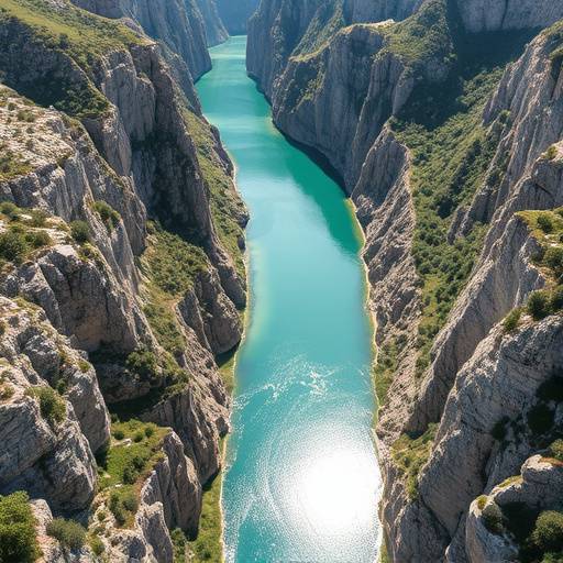 Vue plongeante sur les Gorges du Verdon, avec ses eaux turquoise et ses falaises abruptes